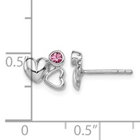 Sterling Silver Rhodium-plated Polished Pink Crystal Double Heart Petite Post Earrings view 4