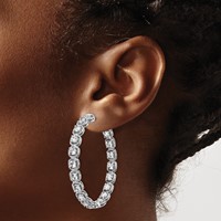Sterling Shimmer Sterling Silver Rhodium-plated 38 Stone 3mm CZ in and Out Round Hinged Hoop Earrings view 3