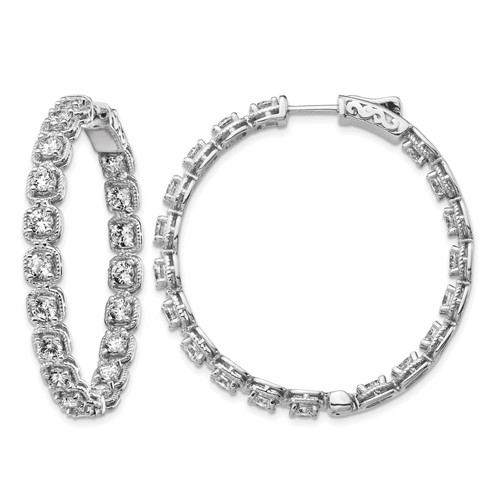 Sterling Shimmer Sterling Silver Rhodium-plated 38 Stone 3mm CZ in and Out Round Hinged Hoop Earrings
