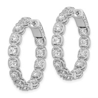 Sterling Shimmer Sterling Silver Rhodium-plated 26 Stone 3mm CZ in and Out Round Hinged Hoop Earrings view 2