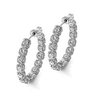 Sterling Shimmer Sterling Silver Rhodium-plated 26 Stone 3mm CZ in and Out Round Hinged Hoop Earrings view 5