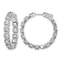 Sterling Shimmer Sterling Silver Rhodium-plated 26 Stone 3mm CZ in and Out Round Hinged Hoop Earrings view 1