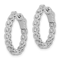 Sterling Shimmer Sterling Silver Rhodium-plated 26 Stone 1.3mm CZ in and Out Round Hinged Hoop Earrings view 2