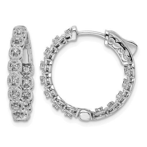 Sterling Shimmer Sterling Silver Rhodium-plated 26 Stone 1.3mm CZ in and Out Round Hinged Hoop Earrings