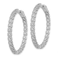 Sterling Shimmer Sterling Silver Rhodium-plated 50 Stone 2.0mm CZ in and Out Round Hinged Hoop Earrings view 2