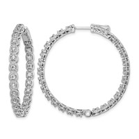 Sterling Shimmer Sterling Silver Rhodium-plated 50 Stone 2.0mm CZ in and Out Round Hinged Hoop Earrings view 1