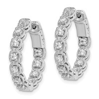 Sterling Shimmer Sterling Silver Rhodium-plated 22 Stone 2.0mm CZ in and Out Round Hinged Hoop Earrings view 2