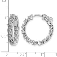 Sterling Shimmer Sterling Silver Rhodium-plated 22 Stone 2.0mm CZ in and Out Round Hinged Hoop Earrings view 4
