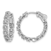 Sterling Shimmer Sterling Silver Rhodium-plated 22 Stone 2.0mm CZ in and Out Round Hinged Hoop Earrings view 1