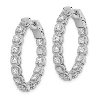 Sterling Shimmer Sterling Silver Rhodium-plated 28 Stone 2.5mm CZ in and Out Oval Hinged Hoop Earrings view 2