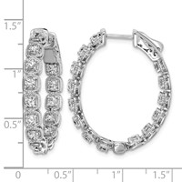 Sterling Shimmer Sterling Silver Rhodium-plated 28 Stone 2.5mm CZ in and Out Oval Hinged Hoop Earrings view 4