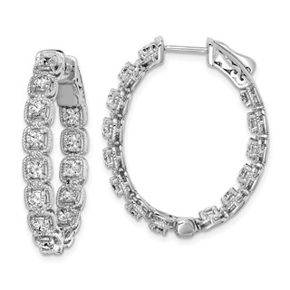 Sterling Silver 2.5mm CZ Oval Hinged Hoops