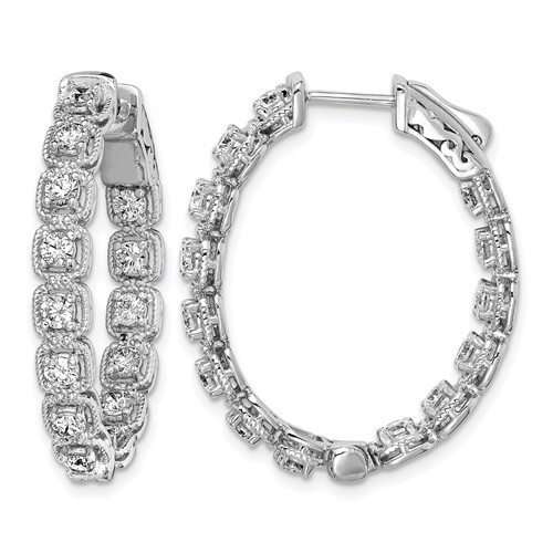 Sterling Shimmer Sterling Silver Rhodium-plated 28 Stone 2.5mm CZ in and Out Oval Hinged Hoop Earrings