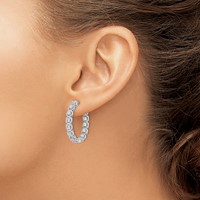 Sterling Shimmer Sterling Silver Rhodium-plated 28 Stone 2.5mm CZ in and Out Round Hinged Hoop Earrings view 3