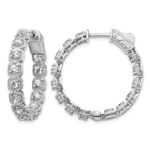 Sterling Shimmer Sterling Silver Rhodium-plated 28 Stone 2.5mm CZ in and Out Round Hinged Hoop Earrings