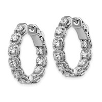 Sterling Shimmer Sterling Silver Rhodium-plated 20 Stone 2.5mm CZ in and Out Oval Hinged Hoop Earrings view 2