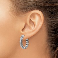 Sterling Shimmer Sterling Silver Rhodium-plated 20 Stone 2.5mm CZ in and Out Oval Hinged Hoop Earrings view 3