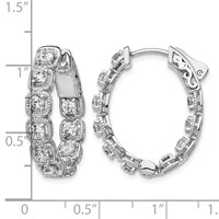 Sterling Shimmer Sterling Silver Rhodium-plated 20 Stone 2.5mm CZ in and Out Oval Hinged Hoop Earrings view 4