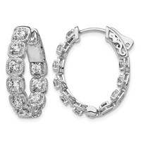 Sterling Shimmer Sterling Silver Rhodium-plated 20 Stone 2.5mm CZ in and Out Oval Hinged Hoop Earrings view 1