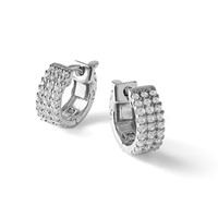 Sterling Shimmer Sterling Silver Rhodium-plated 54 Stone 1.3mm CZ Hinged Hoop Earrings view 5