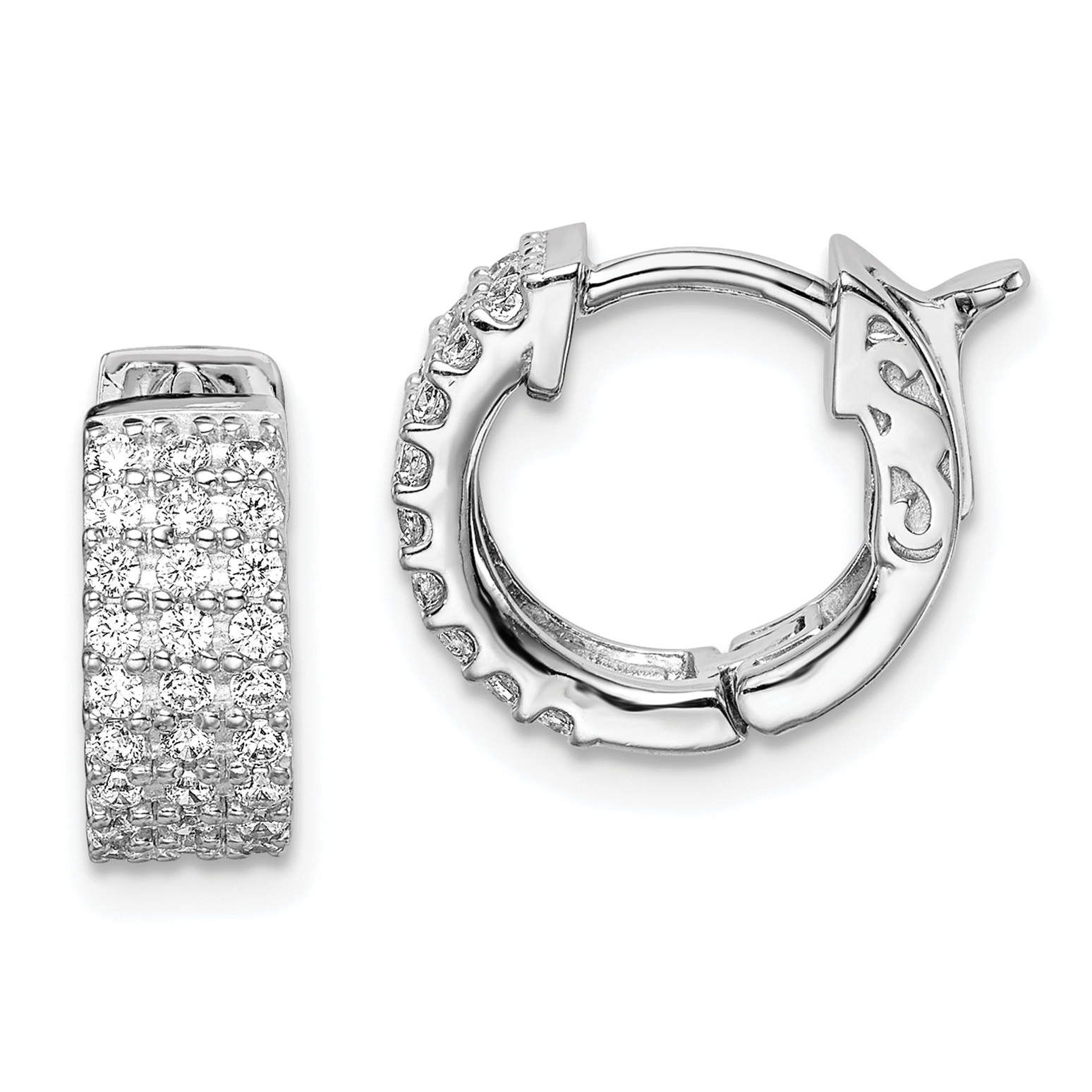 Sterling Shimmer Silver 54 Stone 1.3mm CZ Hinged Hoop
