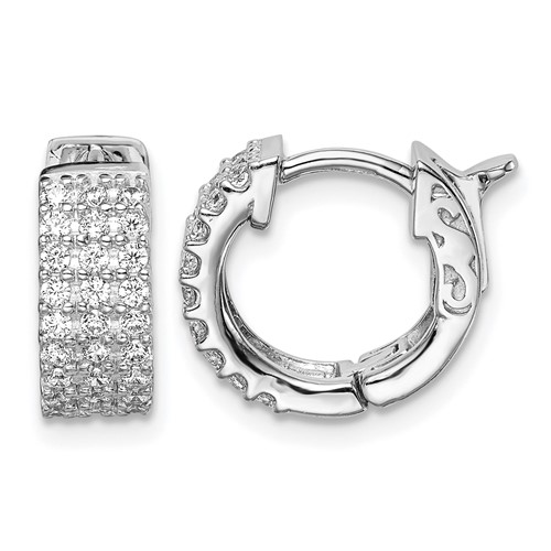 Sterling Shimmer Sterling Silver Rhodium-plated 54 Stone 1.3mm CZ Hinged Hoop Earrings