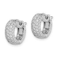Sterling Shimmer Sterling Silver Rhodium-plated 82 Stone Pavé CZ Hinged Hoop Earrings view 2
