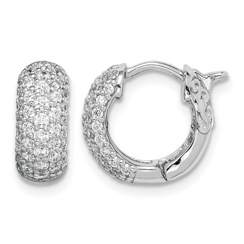 Sterling Shimmer Sterling Silver Rhodium-plated 82 Stone Pavé CZ Hinged Hoop Earrings