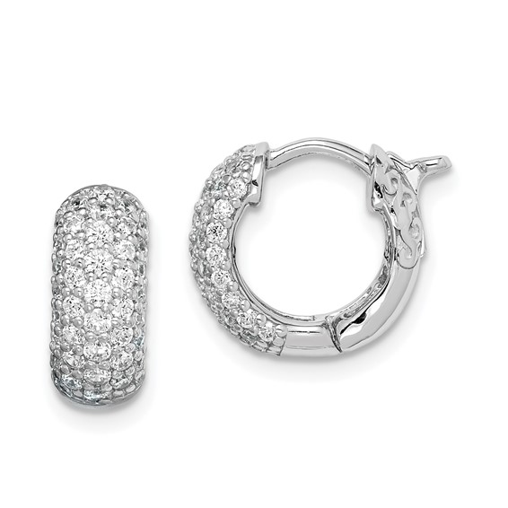 Sterling Shimmer Sterling Silver Rhodium-plated 82 Stone Pavé CZ Hinged Hoop Earrings