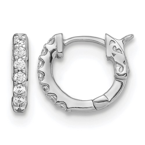 Sterling Shimmer Sterling Silver Rhodium-plated 14 Stone CZ Hinged Hoop Earrings