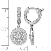 Sterling Shimmer Sterling Silver Rhodium-plated 60 Stone CZ Fancy Dangle Hinged Hoop Earrings view 4