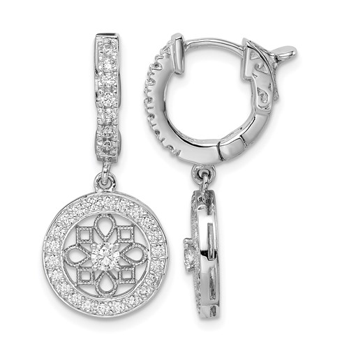 Sterling Shimmer Sterling Silver Rhodium-plated 60 Stone CZ Fancy Dangle Hinged Hoop Earrings