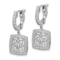 Sterling Shimmer Sterling Silver Rhodium-plated 64 Stone CZ Square Dangle Hinged Hoop Earrings view 2