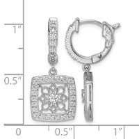 Sterling Shimmer Sterling Silver Rhodium-plated 64 Stone CZ Square Dangle Hinged Hoop Earrings view 4