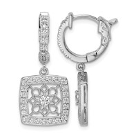 Sterling Shimmer Sterling Silver Rhodium-plated 64 Stone CZ Square Dangle Hinged Hoop Earrings view 1