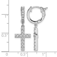 Sterling Shimmer Sterling Silver Rhodium-plated 36 Stone CZ Cross Dangle Hinged Hoop Earrings view 4