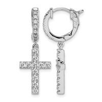 Sterling Shimmer Sterling Silver Rhodium-plated 36 Stone CZ Cross Dangle Hinged Hoop Earrings view 1
