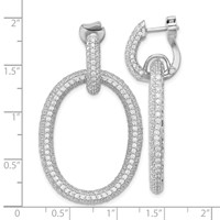 Sterling Silver Rhodium-plated CZ Oval Hinged Hoop Dangle Earrings view 2
