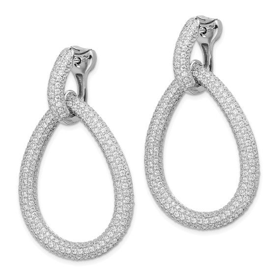 Sterling Shimmer Sterling Silver Rhodium-plated 716 Stone Pavé CZ Hinged Teardrop Hoop Earrings