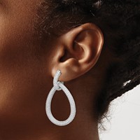 Sterling Shimmer Sterling Silver Rhodium-plated 716 Stone Pavé CZ Hinged Teardrop Hoop Earrings view 3
