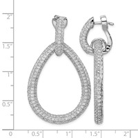 Sterling Shimmer Sterling Silver Rhodium-plated 716 Stone Pavé CZ Hinged Teardrop Hoop Earrings view 4