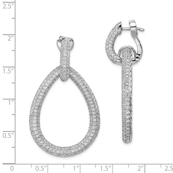 Sterling Shimmer Sterling Silver Rhodium-plated 716 Stone Pavé CZ Hinged Teardrop Hoop Earrings
