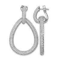 Sterling Shimmer Sterling Silver Rhodium-plated 716 Stone Pavé CZ Hinged Teardrop Hoop Earrings view 1