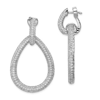 Sterling Shimmer Sterling Silver Rhodium-plated 716 Stone Pavé CZ Hinged Teardrop Hoop Earrings