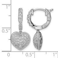 Sterling Shimmer Sterling Silver Rhodium-plated 86 Stone CZ Pavé Heart Dangle Hinged Hoop Earrings view 4