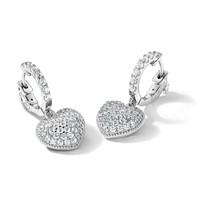 Sterling Shimmer Sterling Silver Rhodium-plated 86 Stone CZ Pavé Heart Dangle Hinged Hoop Earrings view 5