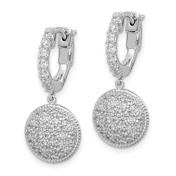 Sterling Shimmer Sterling Silver Rhodium-plated 88 Stone CZ Pavé Circle Dangle Hinged Hoop Earrings