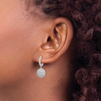 Sterling Shimmer Sterling Silver Rhodium-plated 88 Stone CZ Pavé Circle Dangle Hinged Hoop Earrings view 3
