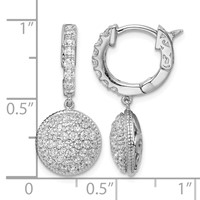 Sterling Shimmer Sterling Silver Rhodium-plated 88 Stone CZ Pavé Circle Dangle Hinged Hoop Earrings view 4