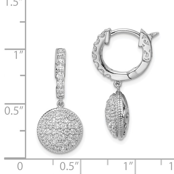 Sterling Shimmer Sterling Silver Rhodium-plated 88 Stone CZ Pavé Circle Dangle Hinged Hoop Earrings
